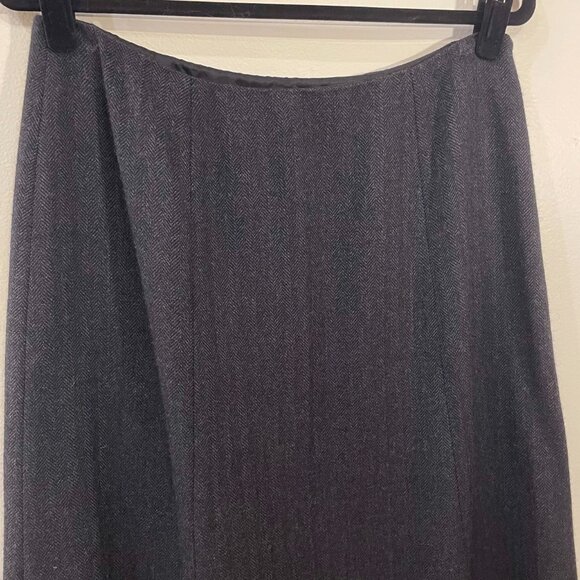 EUC VTG LRL 100% Wool Trumpet Hem Herringbone Midi Skirt Charcoal 10 - Picture 3 of 5